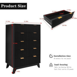 5 Drawer Dresser Dresser Chest Of Drawer Fluted Tall Dresser Bedroom Living Room - thumbnail 2