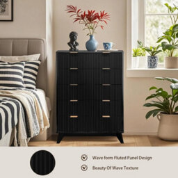 5 Drawer Dresser Dresser Chest Of Drawer Fluted Tall Dresser Bedroom Living Room - thumbnail 3