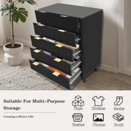 5 Drawer Dresser Dresser Chest Of Drawer Fluted Tall Dresser Bedroom Living Room - thumbnail 4