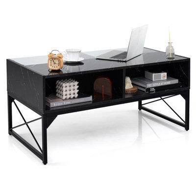 Gainoom High-Gloss Led Coffee Table Center Table With Faux Marble & Tempered Glass Top - image 1