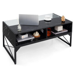 Gainoom High-Gloss Led Coffee Table Center Table With Faux Marble & Tempered Glass Top - thumbnail 8