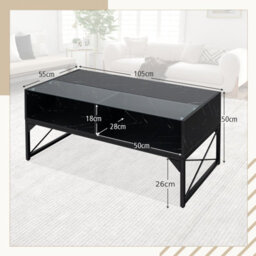 Gainoom High-Gloss Led Coffee Table Center Table With Faux Marble & Tempered Glass Top - thumbnail 2