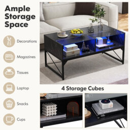 Gainoom High-Gloss Led Coffee Table Center Table With Faux Marble & Tempered Glass Top - thumbnail 6