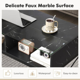 Gainoom High-Gloss Led Coffee Table Center Table With Faux Marble & Tempered Glass Top - thumbnail 5