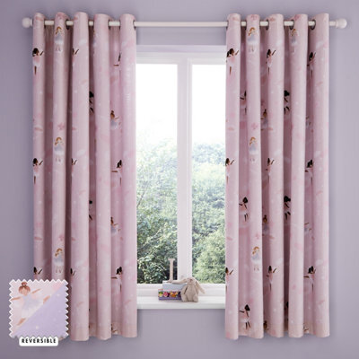 Catherine Lansfield Dancing Fairies 66X72 Inch Fully Reversible Lined Two Curtain Panels Pink - image 1