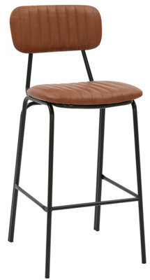 Lamboro Belluno Brown Kitchen Bar Stool With Faux Leather Seat & Fixed Metal Legs - image 1
