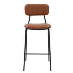 Lamboro Belluno Brown Kitchen Bar Stool With Faux Leather Seat & Fixed Metal Legs - thumbnail 4