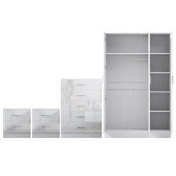Reflect 3 Door Mirror Wardrobe, 5 Drawer Chest, 2X 2 Drawer Bedsides - White Gloss & Matt White - Modern Bedroom Furniture Set - thumbnail 6
