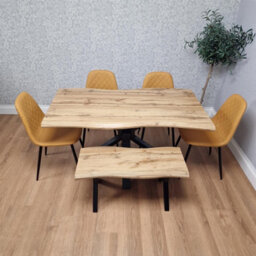 Kosy Koala Modern Dining Table With 4 Mustard Gem Faux Leather Chairs And 1 Bench - thumbnail 2