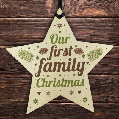 Red Ocean First Family Christmas Tree Wooden Star Bauble Gift Xmas Ornament Decoration Baby Gift - image 1