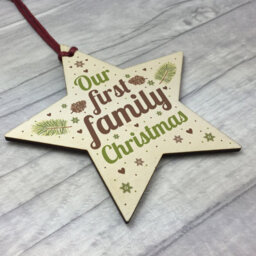 Red Ocean First Family Christmas Tree Wooden Star Bauble Gift Xmas Ornament Decoration Baby Gift - thumbnail 3