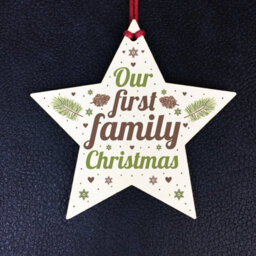 Red Ocean First Family Christmas Tree Wooden Star Bauble Gift Xmas Ornament Decoration Baby Gift - thumbnail 2