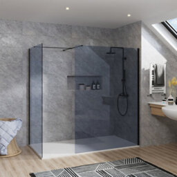 Rinse bathrooms Rinse Walkin Shower Enclosure 1000mm Front 1000mm End Panel Grey Glass Wetroom Screen-White 1600X1000 Shower Tray Waste - thumbnail 1