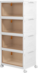 Hygrad Built to Survive Foldable Plastic Shoe Box Stackable Storage Cabinet - Wardrobe Storage Organizer Containers With Lid & Lockable Wheels (4-Tier)