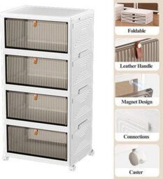 Hygrad Built to Survive Foldable Plastic Shoe Box Stackable Storage Cabinet - Wardrobe Storage Organizer Containers With Lid & Lockable Wheels (4-Tier) - thumbnail 2