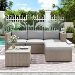 Btm Garden Corner Sofa Rattan Furniture Patio Set Garden Lounge Set Entertaining Set Khaki - thumbnail 1