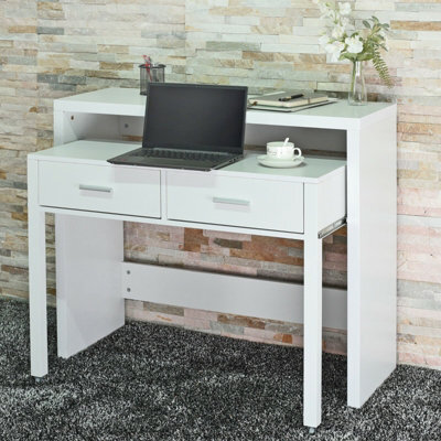 White Wooden Workstation Desk Dresser Pull Out Display Table Storage Furniture - image 1