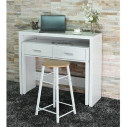 White Wooden Workstation Desk Dresser Pull Out Display Table Storage Furniture - thumbnail 4