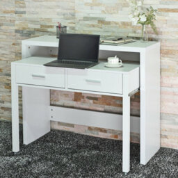 White Wooden Workstation Desk Dresser Pull Out Display Table Storage Furniture - thumbnail 1