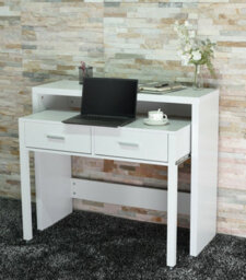 White Wooden Workstation Desk Dresser Pull Out Display Table Storage Furniture - thumbnail 2
