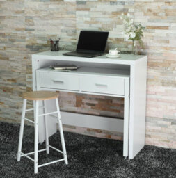 White Wooden Workstation Desk Dresser Pull Out Display Table Storage Furniture - thumbnail 3