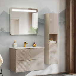 Heze Furniture Viva Bathroom Vanity Unit With Basin 80 Cm Ribbed Fluted - Cashmere - thumbnail 1