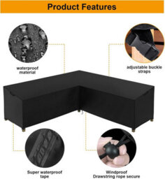 L-Shaped Waterproof Rattan Garden Furniture Cover For Corner Sofa - Living Room 215 X 80 85 Cm - thumbnail 3