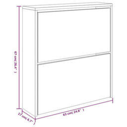 Berkfield Shoe Cabinet With Mirror 2-Layer Smoked Oak 63X17X67 Cm - thumbnail 8