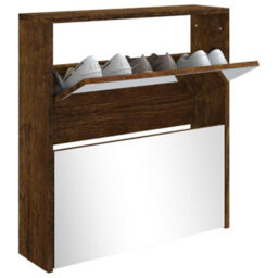 Berkfield Shoe Cabinet With Mirror 2-Layer Smoked Oak 63X17X67 Cm - thumbnail 3