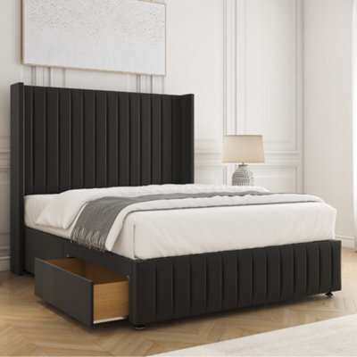 Bsspoke Luna Divan Bed Black Plush Velvet 54Inch Headboard & Footboard 2 Drawers Footend & No Mattress In 4Ft 4Ft6 5Ft 6Ft - image 1