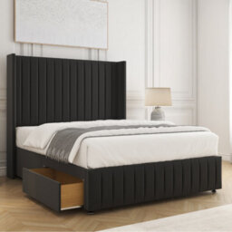 Bsspoke Luna Divan Bed Black Plush Velvet 54Inch Headboard & Footboard 2 Drawers Footend & No Mattress In 4Ft 4Ft6 5Ft 6Ft - thumbnail 1