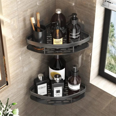 Black 2X-Corner Shower Caddy Bathroom Storage Shelf Rack Basket Organiser Tidy Tray - image 1