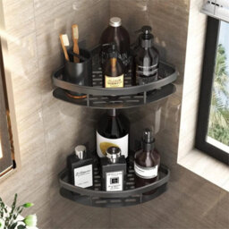 Black 2X-Corner Shower Caddy Bathroom Storage Shelf Rack Basket Organiser Tidy Tray - thumbnail 1