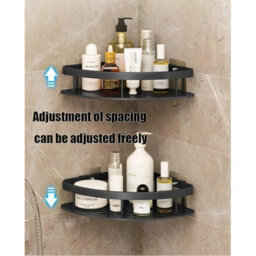 Black 2X-Corner Shower Caddy Bathroom Storage Shelf Rack Basket Organiser Tidy Tray - thumbnail 3