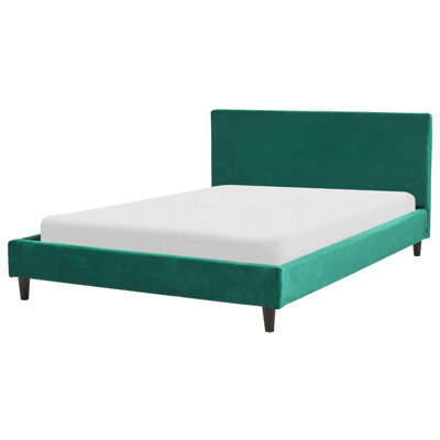 Beliani Bed Velvet Fitou 140 X 200 Cm (Eu Double) Dark Green - image 1