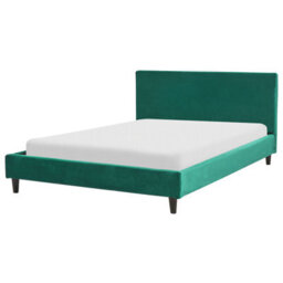 Beliani Bed Velvet Fitou 140 X 200 Cm (Eu Double) Dark Green - thumbnail 1