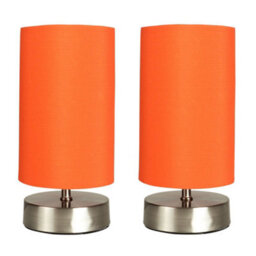 Valuelights Francis Pair Of Brushed Chrome Touch Table Lamps With Orange Shade