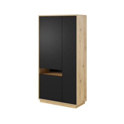 Arte Sleek Aston 13 Tall Cabinet 92Cm - Black Matt & Oak Torus: Sophisticated Storage For Modern Interiors - image 1