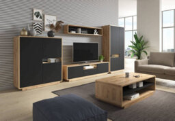 Arte Sleek Aston 13 Tall Cabinet 92Cm - Black Matt & Oak Torus: Sophisticated Storage For Modern Interiors - thumbnail 4