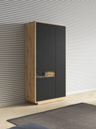 Arte Sleek Aston 13 Tall Cabinet 92Cm - Black Matt & Oak Torus: Sophisticated Storage For Modern Interiors - thumbnail 3
