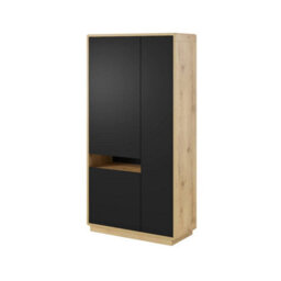 Arte Sleek Aston 13 Tall Cabinet 92Cm - Black Matt & Oak Torus: Sophisticated Storage For Modern Interiors - thumbnail 1