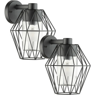 2 Pack Ip44 Outdoor Wall Light With Black Wire Cage Shade - Stylish And Durable Porch Lamps - image 1