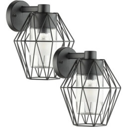 2 Pack Ip44 Outdoor Wall Light With Black Wire Cage Shade - Stylish And Durable Porch Lamps - thumbnail 1