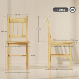 Dining Chairs Set Of 2, Pine Wood Frame, Slat Back, Kitchen, Natural - thumbnail 2