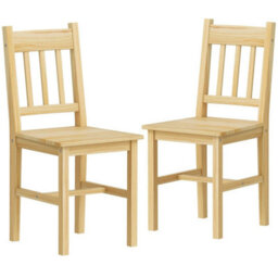 Dining Chairs Set Of 2, Pine Wood Frame, Slat Back, Kitchen, Natural - thumbnail 1