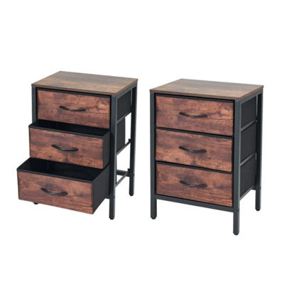 2 Pack Rustic Bedside Cabinet Bedroom Furniture 3 Drawer Storage Nightstand Side Table - image 1