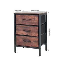 2 Pack Rustic Bedside Cabinet Bedroom Furniture 3 Drawer Storage Nightstand Side Table - thumbnail 2