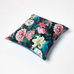 Homescapes Floral Garden Parrot Filled Velvet Cushion 46 X 46 Cm - thumbnail 5
