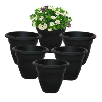 Whitefurze 6 Black Round Bell Plant Pots 30Cm Plastic Bell Planter Patio Pot