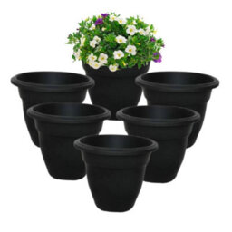 Whitefurze 6 Black Round Bell Plant Pots 30Cm Plastic Bell Planter Patio Pot - thumbnail 1
